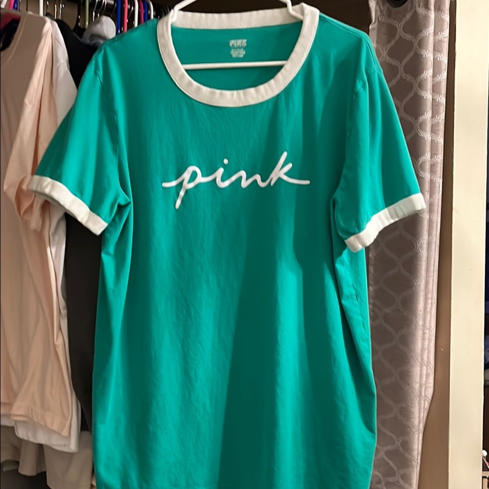 PINK Victoria's Secret Green Tee with White Accents